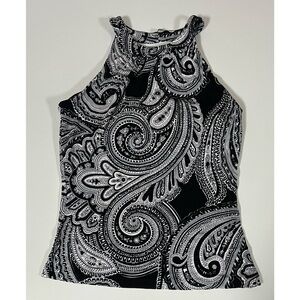 Ann Taylor Black Bandana Paisley Print Sleeveless Halter Top Shirt Blouse XS 🖤🤍